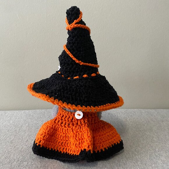 Handmade Crochet Halloween Orange Black Witch Outfit for 17cm Doll 2-Piece Set - Picture 3 of 9